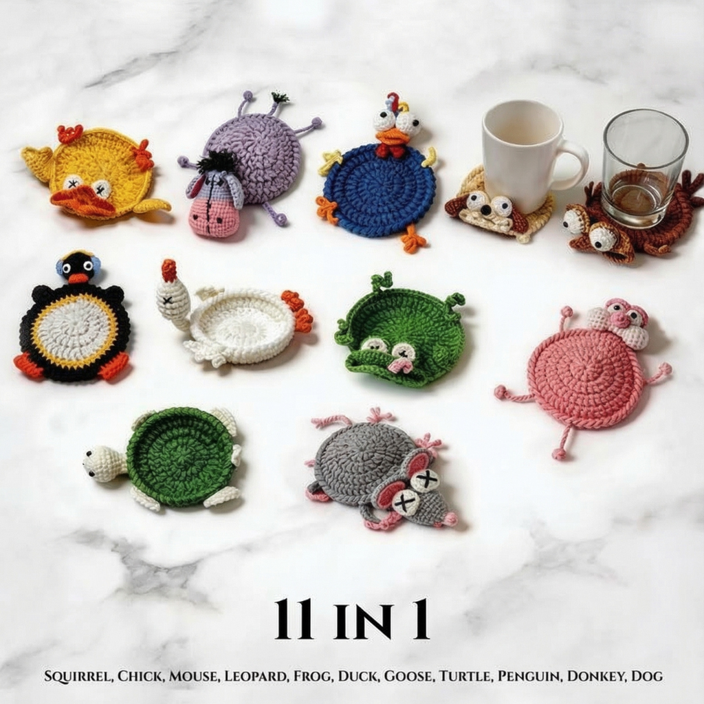 11 In 1 Animal Coasters - Crochet Pattern